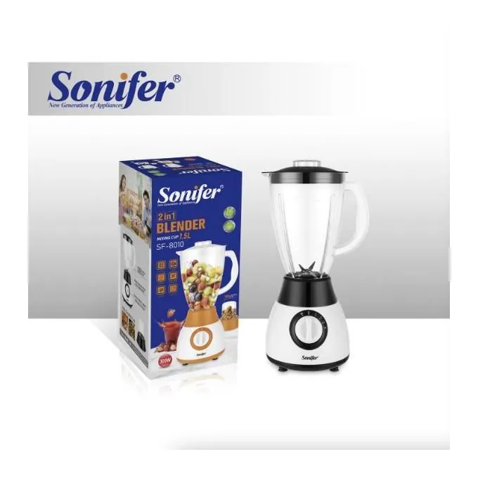 Sonifer Blender Mixeur électrique 2 en 1 300 watts faible niveau sonore 4 vitesses bol broyeur en plastique usage domestique