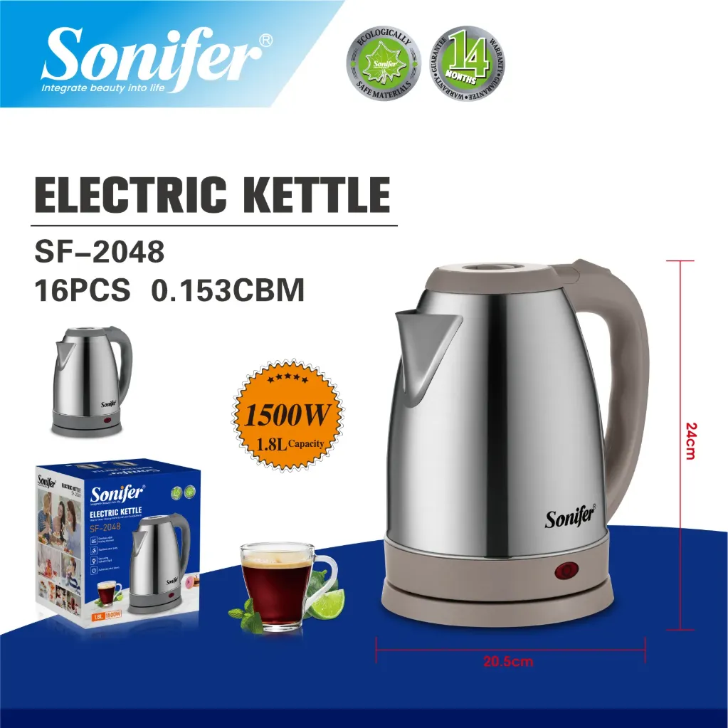 Bouilloire électrique sans fil Sonifer SF-2048, 1500 W, 1,8 L, en acier inoxydable,