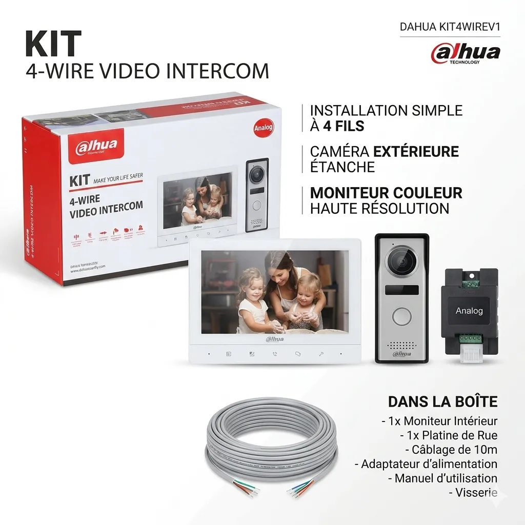 Interphone Vidéo Dahua 4 Fils