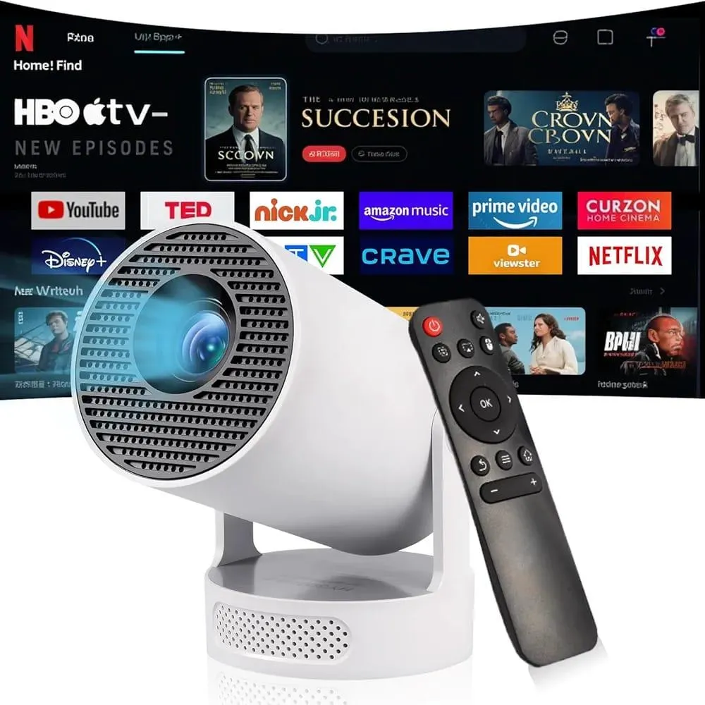 Videoprojecteur 4k, Mini Projecteur avec Haut-Parleur 5W, WiFi6 BT5.4, Android 11.0,Rotation 180°. Retroprojecteur