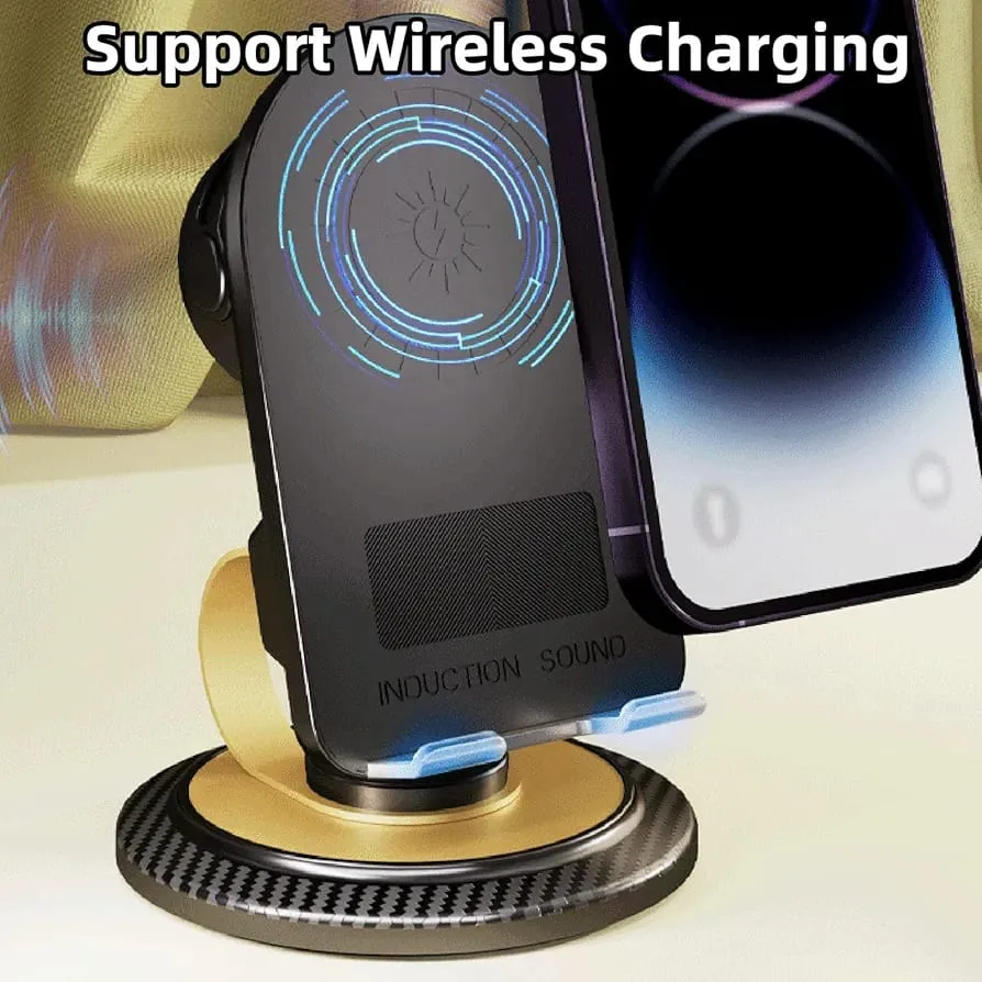 Support pour téléphone portable avec haut-parleur Bluetooth et chargeur sans fil, support pour smartphone