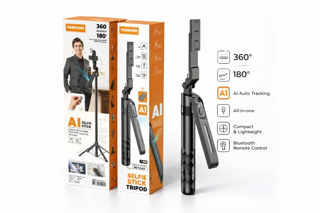 Trépied Rotatif Auto-A7 AI 360°Bâton de Selfie Portable avec Suivi Automatique du Visage par IA