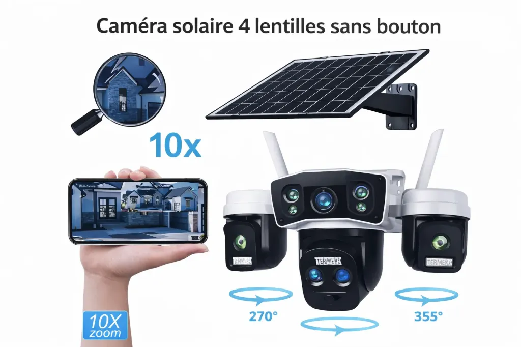 Caméra solaire extérieure AI 2‑en‑1 6K Ultra HD